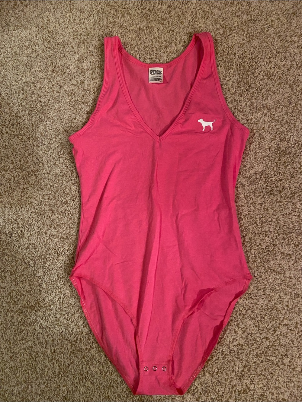 PINK Victoria's Secret Hot Pink V‑Neck Tank Bodysuit